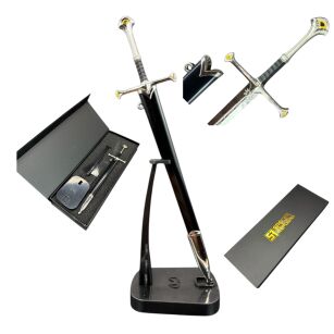 Mini Miecz Aragorna Anduril Inspirowany Lord Of The Rings Nożyk Do listów plus Stojak i pudełko prezentowe KW1121