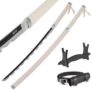Miecz Wakizashi Krótka Katana Demon Slayer Inosuke Hashibira's Drewniany 77cm plus Stojak i Pas JT10659-W