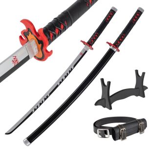 Miecz Wakizashi Krótka Katana Demon Slayer Tanjiro Kamado's Drewniany 77cm plus Stojak i Pas JT10666-W
