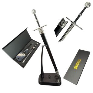 Mini Miecz Geralta z Pochwą 22 cm inspirowany Wiedźmin the Witcher Nożyk Do listów plus Stojak i pudełko prezentowe KW1136