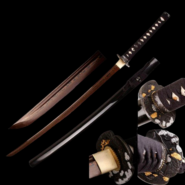 WSPANIAŁA KATANA O NIETYPOWYM OSTRZU - DAMAST +  STOJAK TR-026