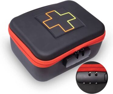 APTECZKA PREMIUM Z ZABEZPIECZENIEM PRZED DZIEĆMI - ZAMEK SZYFROWY Z ZAWARTOŚCIĄ ZGODNIE Z DIN 13164 DO DOMU, SAMOCHODU, PODRÓŻY, BIURA, SPORTU, TURYSTYKI PIESZEJ, KEMPINGU, RATOWNICTWA APT-7