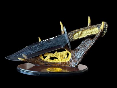 DUŻY KORDZIK MYŚLIWSKI WILKI POROŻE PREZENT DLA MYŚLIWEGO 38 CM HK109036