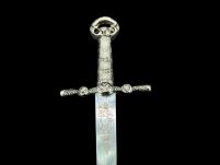 NOŻYK DO LISTÓW MINIATURKA HISTORYCZNY MIECZ KRZYŻOWCÓW ZE STALI TOLEDAŃSKIEJ (12)plus stojak - 15