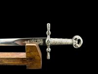 NOŻYK DO LISTÓW MINIATURKA HISTORYCZNY MIECZ KRZYŻOWCÓW ZE STALI TOLEDAŃSKIEJ (12)plus stojak - 6