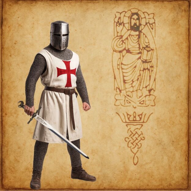 NOŻYK DO LISTÓW MINIATURKA HISTORYCZNY MIECZ KRZYŻOWCÓW ZE STALI TOLEDAŃSKIEJ (12)plus stojak