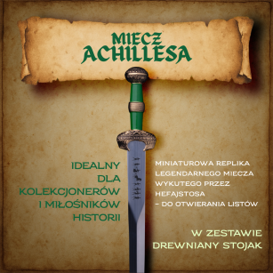 Nożyk do listów miniaturka miecz mitologicznego Achillesa (27)plus stojak