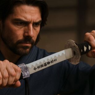 Drewniany Miecz Katana Lojalność, Odwaga i Moralność Inspirowany OSTATNI SAMURAJ z Pochwą i Stojakiem 103 cm JT10319