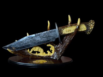 DUŻY KORDZIK MYŚLIWSKI NIEDŹWIEDŹ POROŻE PREZENT DLA MYŚLIWEGO 38 CM HK109037