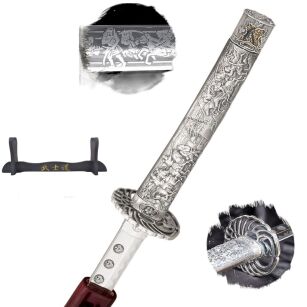 GRAWEROWANA KATANA JAPOŃSKA TOKUGAWA MIECZ SAMURAJSKI + STOJAK  178