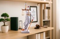 Okazała Biała Temida z wagą i mieczem 31 cm rzeźba symbol sprawiedliwości sygnowana 57 Special Replicas TEM-02 - 2