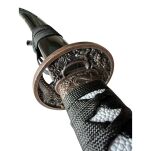 Miecz Katana Ostrze Bambusowe Czarny Smok z Pochwą i Stojakiem HK1138WD - 9