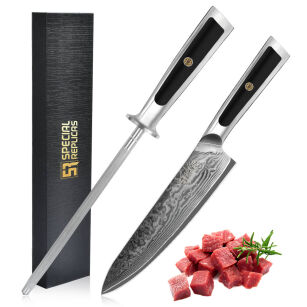 Profesjonalny nóż kuchenny z ostrzałką stal damasceńska 67 warstw yd75-10