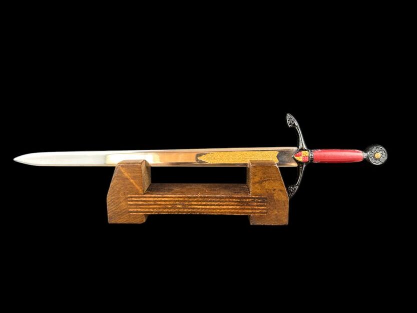 NOŻYK DO LISTÓW MINIATURKA HISTORYCZNY MIECZ CZARNEGO KSIĘCIA (10)plus stojak